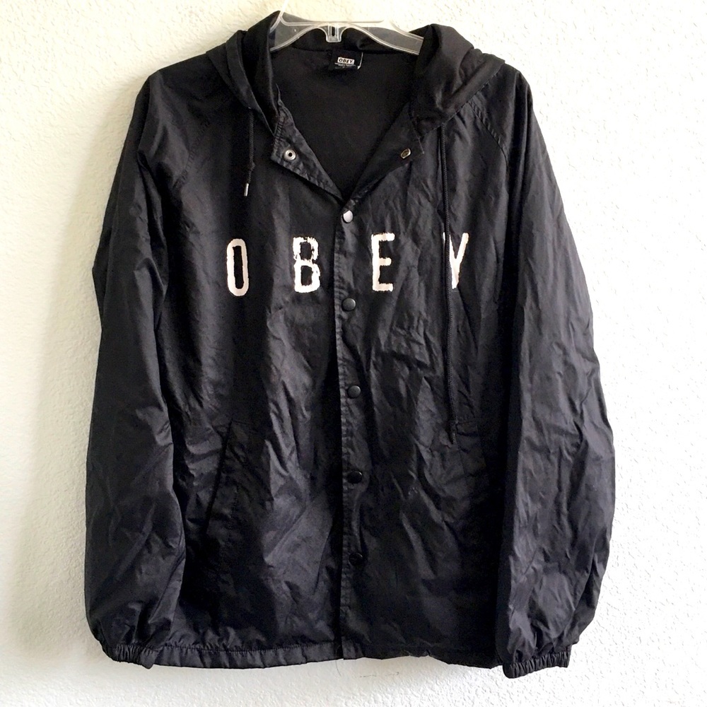 Obey Black Hooded Spellout Windbreaker - Picture 1 of 10